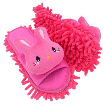 Selric Cute Bunny Mop Slippers Shoes Open Toe Slippers Rose Red, Microfiber House Floor Cleaning Tool Detachable Mopping Shoes 9 7/9 Inches Size:5.5-8.5