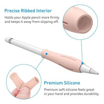 Fintie 2 Pack Silicone Grip Holders Compatible with Apple Pencil Pro, Apple Pencil (USB-C / 1st / 2nd Generation), Ergonomics Protective Skin Sleeve Case Accessories, Pink Sand