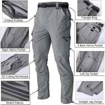 WENRONSTA Men's Hiking Work Cargo Pants Quick-Dry Lightweight Waterproof 6 Pockets Outdoor Mountain Fishing Camping Pants Light Grey XL