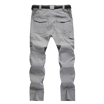 WENRONSTA Men's Hiking Work Cargo Pants Quick-Dry Lightweight Waterproof 6 Pockets Outdoor Mountain Fishing Camping Pants Light Grey XL