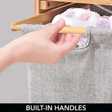 mDesign Freestanding Bamboo 2 Section Double Laundry Organizer Hamper with Removable Storage Sorter Bags, Space-Saving Basket Duo with Handles for Clothes/Linens - Echo Collection - Natural/Tan