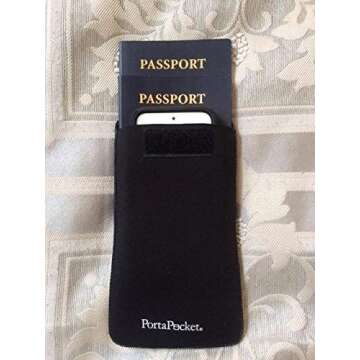 Handsfree, secure PortaPocket keeps your cell phone (etc!) safe & handy. Secure pouch fits almost any smartphone or cellphone. Smart phone Holder/Gear. Great for passports, keys+