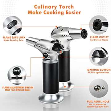 Culinary Butane Torch, Kitchen Refillable Butane Blow Torch with Safety Lock and Adjustable Flame fo...