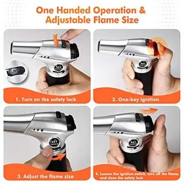 Culinary Butane Torch, Kitchen Refillable Butane Blow Torch with Safety Lock and Adjustable Flame for Crafts Cooking BBQ Baking Brulee Creme Desserts DIY Soldering (Butane Gas Not Included)