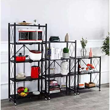 MagicFox Heavy Duty Foldable Storage Shelf Unit with Wheels for Efficient Organization