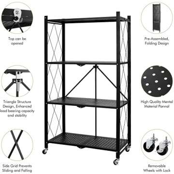 MagicFox Heavy Duty Foldable Storage Shelf Unit on Wheels