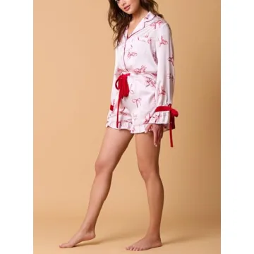 Fenghualzzniya Women Cute Christmas Pajamas 2 Piece Lounge Set Long Sleeve Shirts and Shorts Y2k Pajama Sets Sleepwear, Ruffle Pink, Small