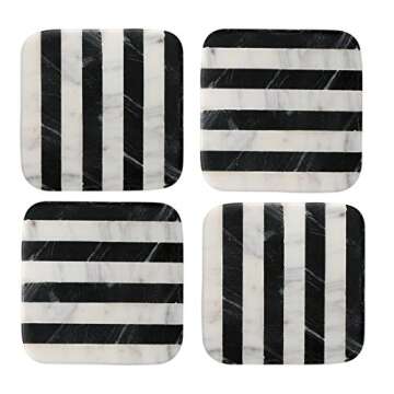 Thirstystone Marble Black & White Striped Coasters with Protective Cork Backing 4" Square Absorbent,...