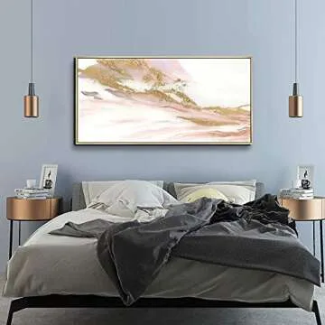 ARTLAND Canvas Prints Modern Abstract Wall Decor Water Flow Shape Contemporary Pink Gold Marble Pattern Wall Art for Living Room Bedroom Gallery Wrapped Ready to Hang 20x40 inches