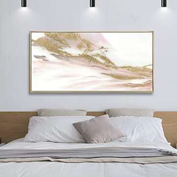 ARTLAND Canvas Prints Modern Abstract Wall Decor Water Flow Shape Contemporary Pink Gold Marble Pattern Wall Art for Living Room Bedroom Gallery Wrapped Ready to Hang 20x40 inches