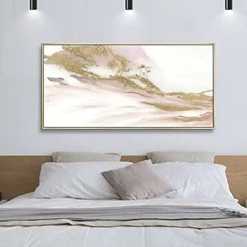 ARTLAND Canvas Prints Modern Abstract Wall Decor Water Flow Shape Contemporary Pink Gold Marble Pattern Wall Art for Living Room Bedroom Gallery Wrapped Ready to Hang 20x40 inches