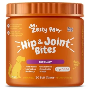 Zesty Paws Hip and Joint Mobility Bites for Dogs - Duck Flavor - 90 Count