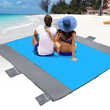 POPCHOSE Beach Blanket, Sandfree Beach Mat 108"x85.2" for 7 Persons, Lightweight Compact Beach Acces...
