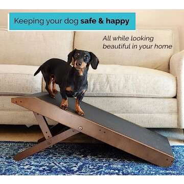 DoggoRamps Dog Ramp for Couch - Furniture Quality Solid Maple - with Anti-Slip Grip & Landing Platfo...