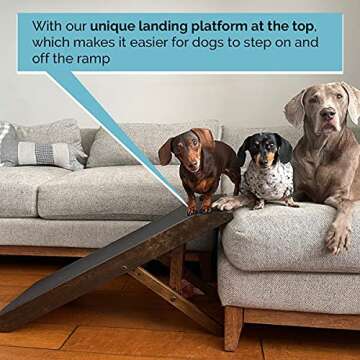 DoggoRamps Dog Ramp for Couch - Furniture Quality Solid Maple - with Anti-Slip Grip & Landing Platform - Adjustable Dog Ramp 14" to 21" - Couch Ramp for Dogs up to 150lbs - Made in North America