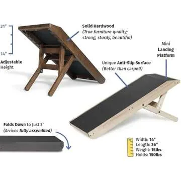 DoggoRamps Dog Ramp for Couch - Furniture Quality Solid Maple - with Anti-Slip Grip & Landing Platform - Adjustable Dog Ramp 14" to 21" - Couch Ramp for Dogs up to 150lbs - Made in North America
