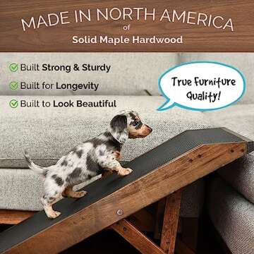 DoggoRamps Dog Ramp for Couch - Furniture Quality Solid Maple - with Anti-Slip Grip & Landing Platform - Adjustable Dog Ramp 14" to 21" - Couch Ramp for Dogs up to 150lbs - Made in North America
