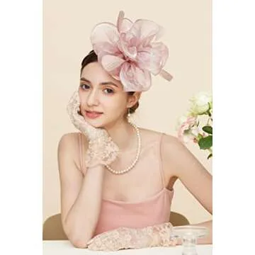 Gionforsy Pink Derby Hat Fascinator Set with Gloves & Jewelry