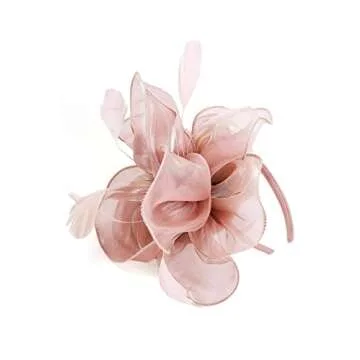 Gionforsy Pink Derby Hat Fascinator Set with Gloves & Jewelry