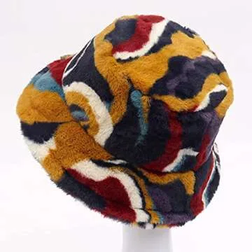 Furry Bucket Hat for Women Multicolored Winter Faux Fur Fisherman Hat Thick Solid Fluffy Fuzzy Warm Plush Bucket Hats