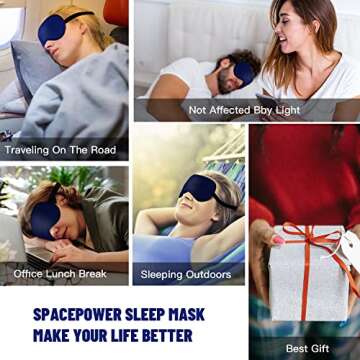 Silk Eye Mask with Adjustable Strap, Satin Blackout Sleeping Mask for Men&Women, Comfortable Blindfold Eyeshade for Night Sleep(Blue)