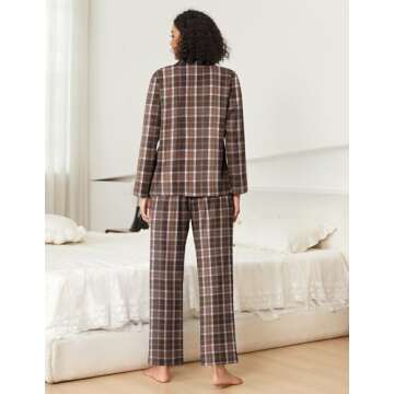 Ekouaer Pajamas Set for Womens 2 Piece Cotton Plaid Pjs Long Sleeve Sleepwear Soft Button Down Loungewear with Pockets