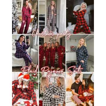 Ekouaer Pajamas Set for Womens 2 Piece Cotton Plaid Pjs Long Sleeve Sleepwear Soft Button Down Loungewear with Pockets