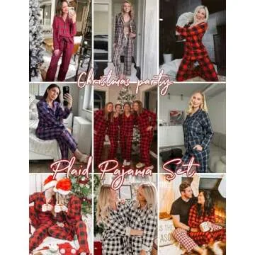 Ekouaer Pajamas Set for Womens 2 Piece Cotton Plaid Pjs Long Sleeve Sleepwear Soft Button Down Loungewear with Pockets