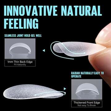 TOMICCA Almond Nail Tips, 360PCS 15 Sizes Full Matte Press On Nail Pre-shape Nail Tips for Full Cover Almond Nail Tips, French Acrylic Nails for Nail Art DIY Nail Salon No Need File Base Coat