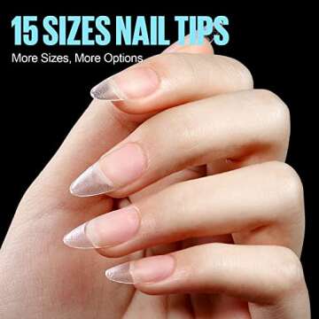TOMICCA Almond Nail Tips, 360PCS 15 Sizes Full Matte Press On Nail Pre-shape Nail Tips for Full Cover Almond Nail Tips, French Acrylic Nails for Nail Art DIY Nail Salon No Need File Base Coat