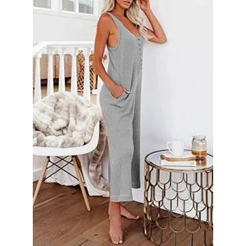 Happy Sailed Summer Jumpsuits for Women Casual Loose Sleeveless Long Jumpsuits Plus Size Wide Leg Long Pant Romper with Pockets Gray L