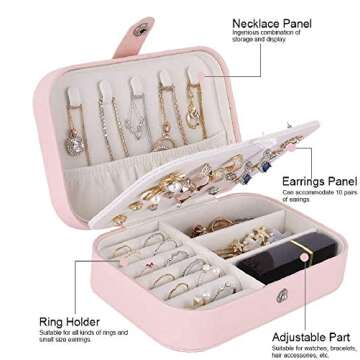 YONZONE Small Jewelry Box Travel Jewelry Organizer Mini Jewelry Storage Case for Women Girls Gift Faux Leather Double Layer Portable Jewelry Boxes for Necklace Earring Ring, Pink