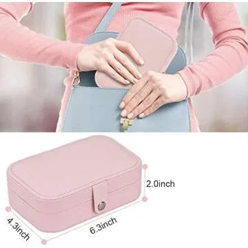 YONZONE Small Jewelry Box Travel Jewelry Organizer Mini Jewelry Storage Case for Women Girls Gift Faux Leather Double Layer Portable Jewelry Boxes for Necklace Earring Ring, Pink