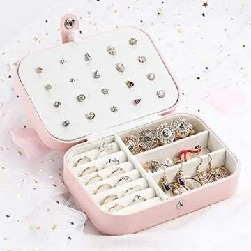 YONZONE Small Jewelry Box Travel Jewelry Organizer Mini Jewelry Storage Case for Women Girls Gift Faux Leather Double Layer Portable Jewelry Boxes for Necklace Earring Ring, Pink