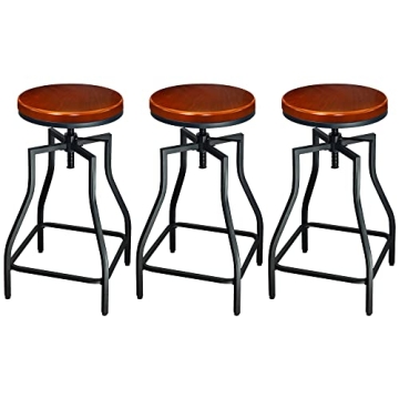 eHemco Adjustable Metal Barstools - Rustic Style, Set of 3