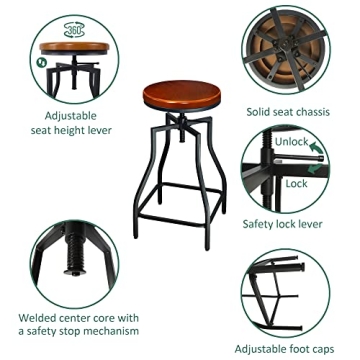 eHemco Adjustable Metal Barstools - Rustic Style, Set of 3