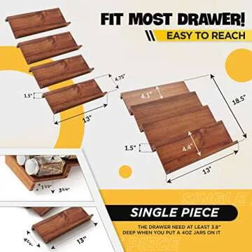 Tinamo Acacia Wood Spice Drawer Organizer with Large Capacity