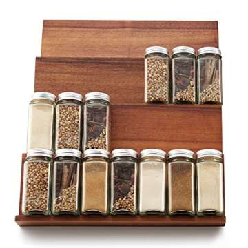 Tinamo Wood Spice Drawer Organizer - Acacia Wooden Tray Spice Racks Organizer for Cabinet Storage Shelf - 4 Tier Spice Rack Organizer for Drawer 32 Jars (Pack 4)