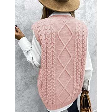 Happy Sailed Womens V Neck Sweater Vest Oversized Cable Knitted Sleeveless Sweaters Tops S-2XL