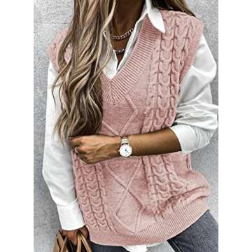 Happy Sailed Womens V Neck Sweater Vest Oversized Cable Knitted Sleeveless Sweaters Tops S-2XL