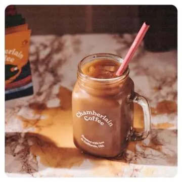 Chamberlain Coffee Cold Brew Mason Jar - 16 Oz Square Jar Drinking Glass with Handle - Cold Brew, Ic...