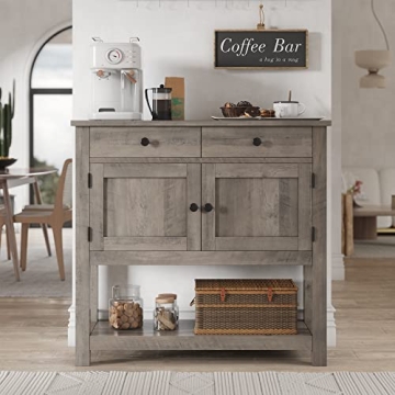 HOSTACK Farmhouse Console Table with 2-Door Cabinet & 2 Drawers, Coffee Bar, Entryway Table with Sto...