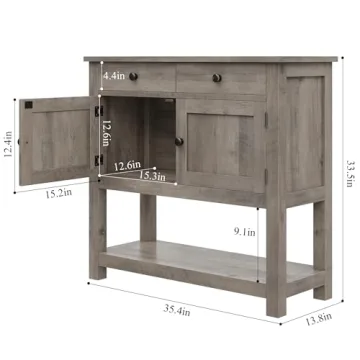 HOSTACK Farmhouse Console Table with Storage Shelf