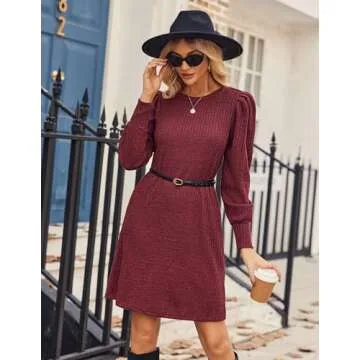 Zeagoo Women Long Sleeve Knitted Sweater Dress - Burgundy