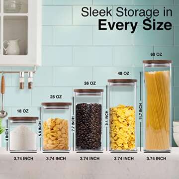 Essos Glass Jars with Wood Lids Set (4) of 18 fl oz Airtight and Stackable Storage Containers for the Kitchen or Pantry Canister Wooden Acacia Lid holds Food Cookies Coffee Pasta