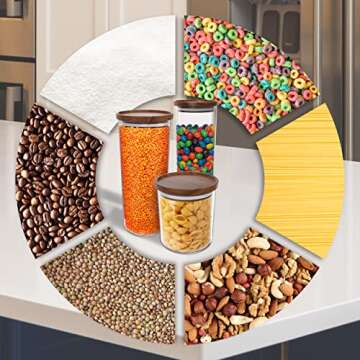 Essos Glass Jars with Wood Lids Set (4) of 18 fl oz Airtight and Stackable Storage Containers for the Kitchen or Pantry Canister Wooden Acacia Lid holds Food Cookies Coffee Pasta