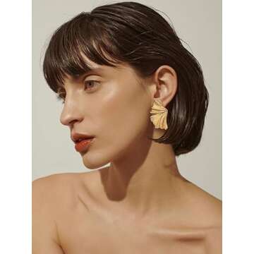 LILIE&WHITE Worn Gold Leaf Earrings Angel Wings Stud Earrings For Women Gold Stud Earrings Boho Earr...