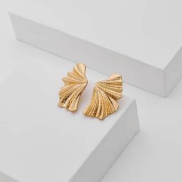 LILIE&WHITE Worn Gold Leaf Earrings Angel Wings Stud Earrings For Women Gold Stud Earrings Boho Earrings Bohemian Jewelry