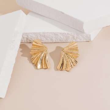 LILIE&WHITE Worn Gold Leaf Earrings Angel Wings Stud Earrings For Women Gold Stud Earrings Boho Earrings Bohemian Jewelry