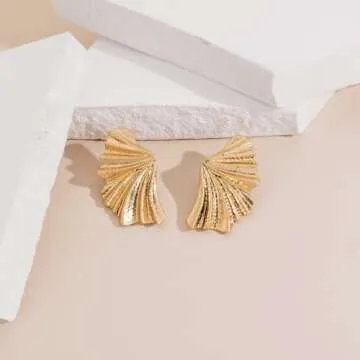 LILIE&WHITE Worn Gold Leaf Earrings Angel Wings Stud Earrings For Women Gold Stud Earrings Boho Earrings Bohemian Jewelry